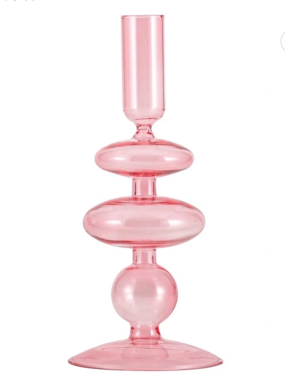 4 Pink Glass taper bubble shape Candle Holders